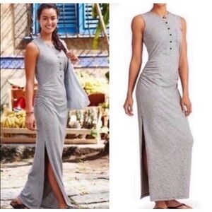 Athleta Gray Side Ruched Sleeveless Striped Maxi Dress Size Small Vacation